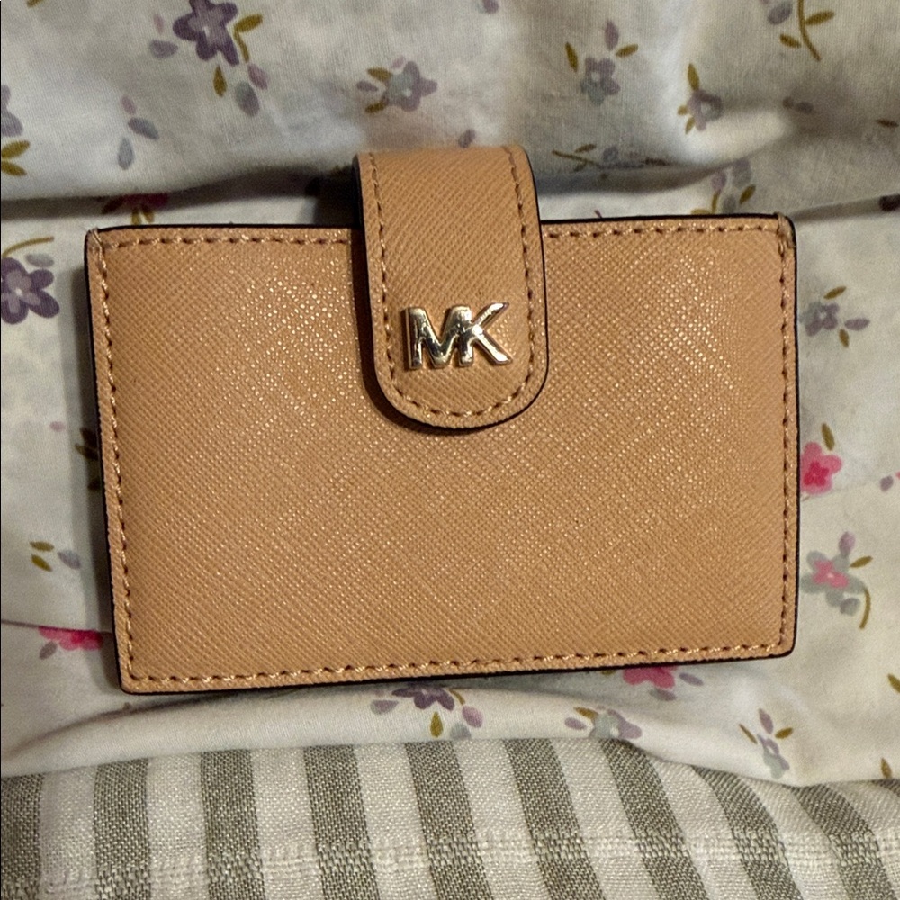 Michael Kors Tan/Pink Saffiano Leather Snap Card Holder